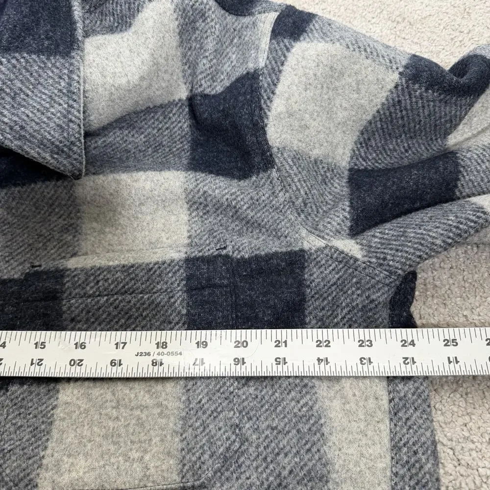 Banana Republic Jacket Mens L Gray Blue Buffalo Plaid Lined Shirt Jacket